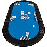 Maxstore Faltbare Pokerauflage „Straight Flush“ mit Tasche, 208x106x3 cm, MDF Platte, gepolsterte Armauflage, 10 Getränkehalter, blau